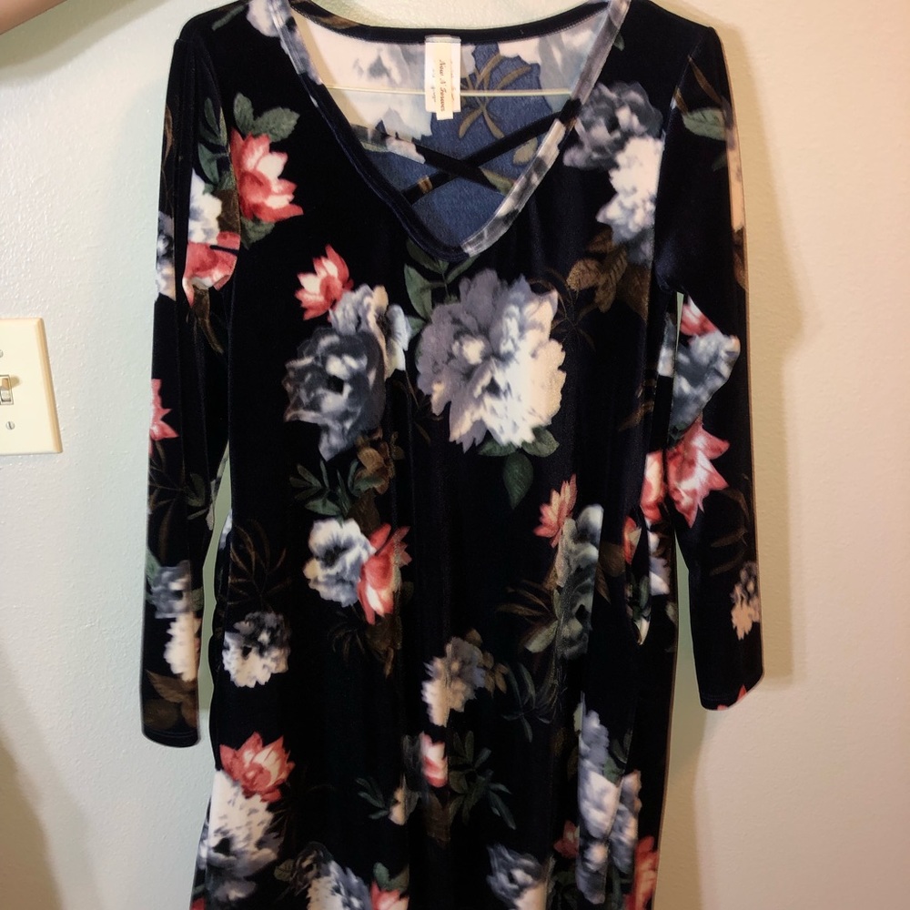 Navy Floral Velvet Cross Dress